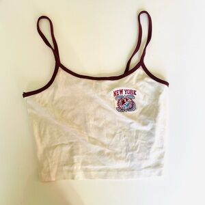 White Crop Top lined in Burgundy with New York Patch